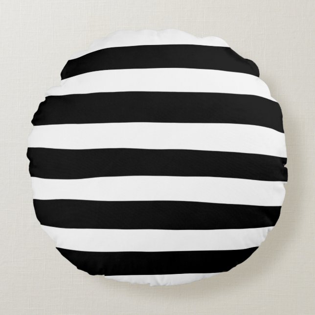 Uneven Stripes - Black and White Round Cushion (Front)