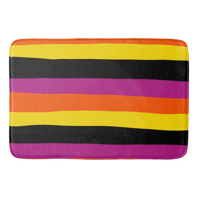 Uneven Stripes - Black, Pink, Orange and Yellow Bath Mat (Front)