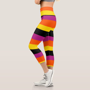Uneven Stripes - Black, Pink, Orange and Yellow Capri Leggings
