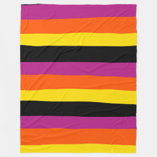 Uneven Stripes - Black, Pink, Orange and Yellow Fleece Blanket