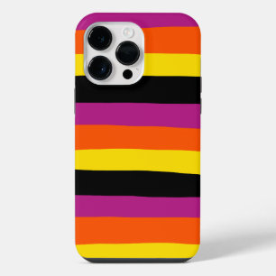 Uneven Stripes - Black, Pink, Orange and Yellow iPhone 14 Pro Max Case