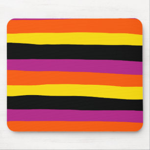 Uneven Stripes - Black, Pink, Orange and Yellow Mouse Mat