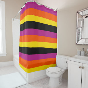 Uneven Stripes - Black, Pink, Orange and Yellow Shower Curtain