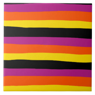 Uneven Stripes - Black, Pink, Orange and Yellow Tile