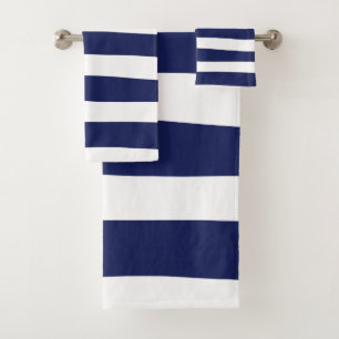 Uneven Stripes - Blue and White Bath Towel Set