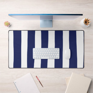 Uneven Stripes - Blue and White Desk Mat