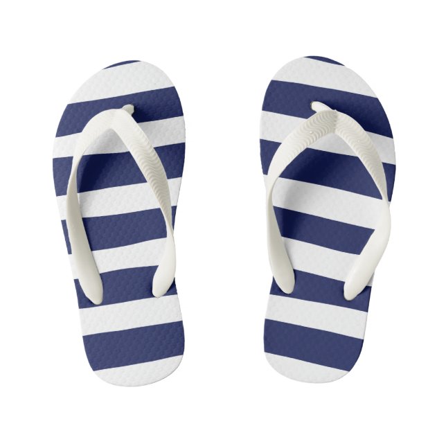 Uneven Stripes - Blue and White Kid's Flip Flops (Footbed)