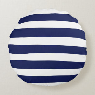 Uneven Stripes - Blue and White Round Cushion