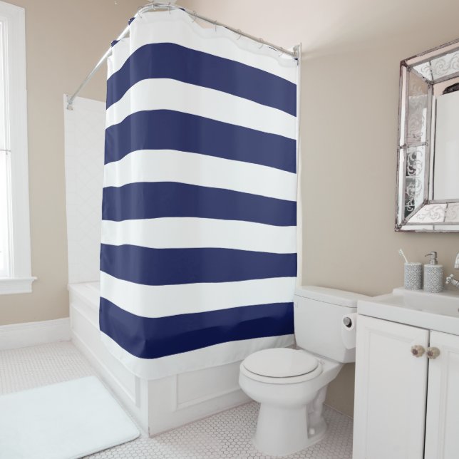 Uneven Stripes - Blue and White Shower Curtain (In Situ)