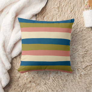 Uneven Stripes - Blue, Olive Green, Pink and Cream Cushion