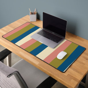 Uneven Stripes - Blue, Olive Green, Pink and Cream Desk Mat