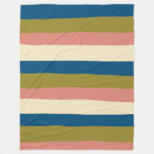 Uneven Stripes - Blue, Olive Green, Pink and Cream Fleece Blanket