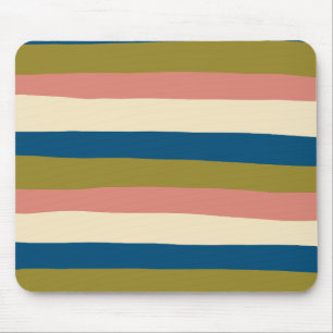 Uneven Stripes - Blue, Olive Green, Pink and Cream Mouse Mat