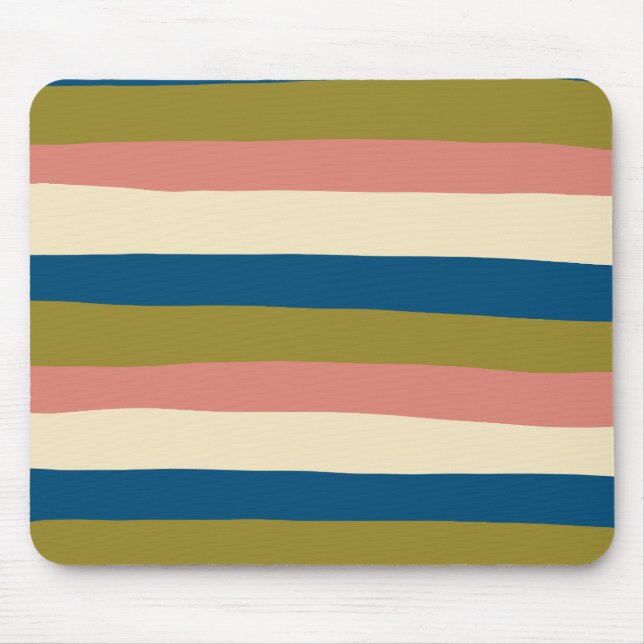 Uneven Stripes - Blue, Olive Green, Pink and Cream Mouse Mat (Front)