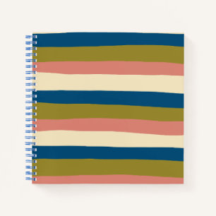 Uneven Stripes - Blue, Olive Green, Pink and Cream Notebook