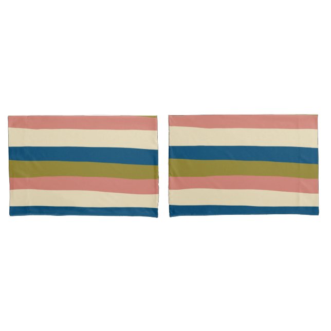 Uneven Stripes - Blue, Olive Green, Pink and Cream Pillowcase (Front-Set)