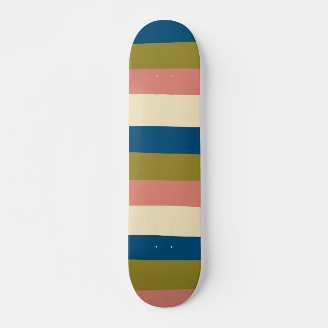 Uneven Stripes - Blue, Olive Green, Pink and Cream Skateboard (Front)