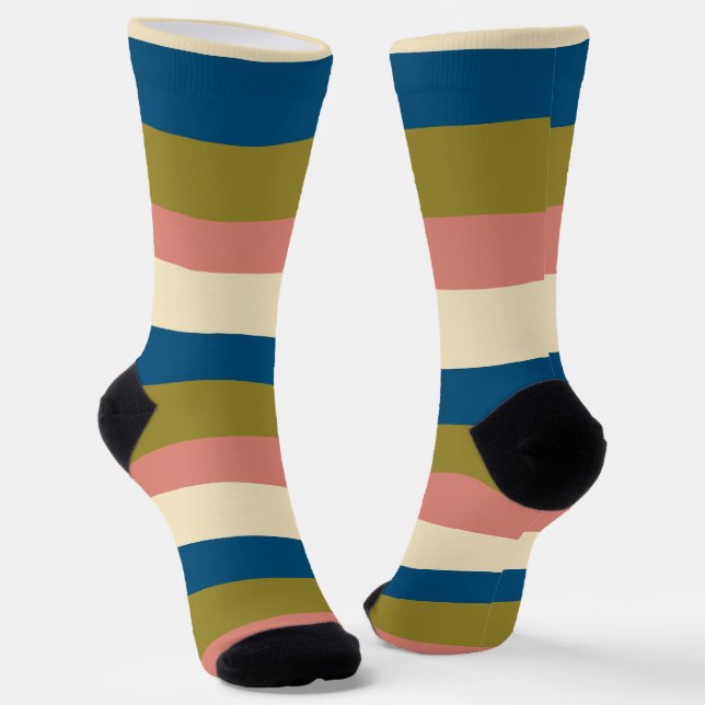 Uneven Stripes - Blue, Olive Green, Pink and Cream Socks (Angled)