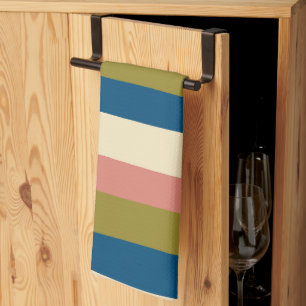 Uneven Stripes - Blue, Olive Green, Pink and Cream Tea Towel
