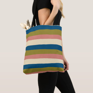 Uneven Stripes - Blue, Olive Green, Pink and Cream Tote Bag