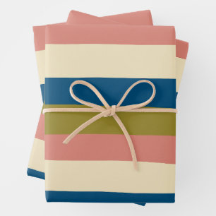Uneven Stripes - Blue, Olive Green, Pink and Cream Wrapping Paper Sheet