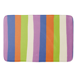Uneven Stripes - Blue, Orange, Purple, Green, and  Bath Mat