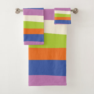 Uneven Stripes - Blue, Orange, Purple, Green, and Bath Towel Set