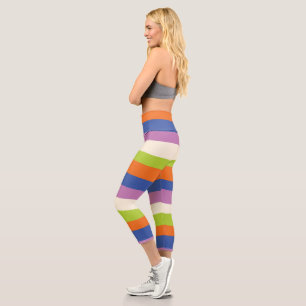 Uneven Stripes - Blue, Orange, Purple, Green, and  Capri Leggings