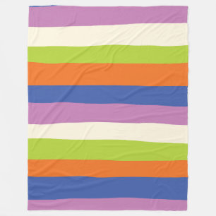 Uneven Stripes - Blue, Orange, Purple, Green, and  Fleece Blanket
