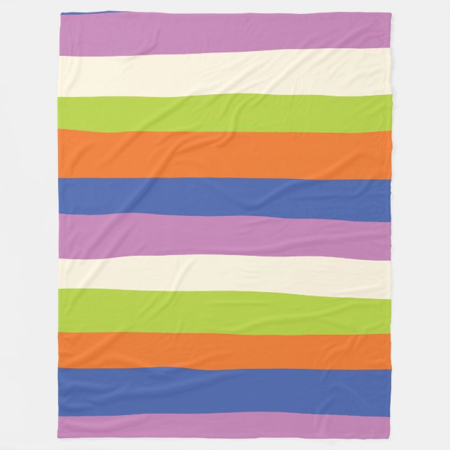 Uneven Stripes - Blue, Orange, Purple, Green, and  Fleece Blanket (Front)