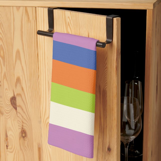 Uneven Stripes - Blue, Orange, Purple, Green, and  Tea Towel (Thirds Fold)