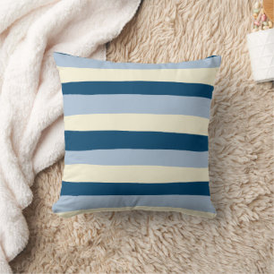 Uneven Stripes - Dark Blue, Light Blue and Cream Cushion