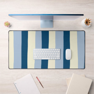Uneven Stripes - Dark Blue, Light Blue and Cream Desk Mat