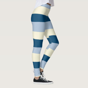 Uneven Stripes - Dark Blue, Light Blue and Cream Leggings