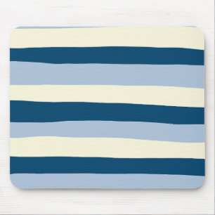 Uneven Stripes - Dark Blue, Light Blue and Cream Mouse Mat