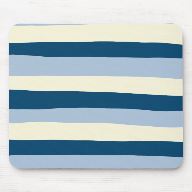 Uneven Stripes - Dark Blue, Light Blue and Cream Mouse Mat (Front)