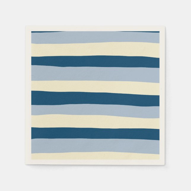 Uneven Stripes - Dark Blue, Light Blue and Cream Napkin (Front)