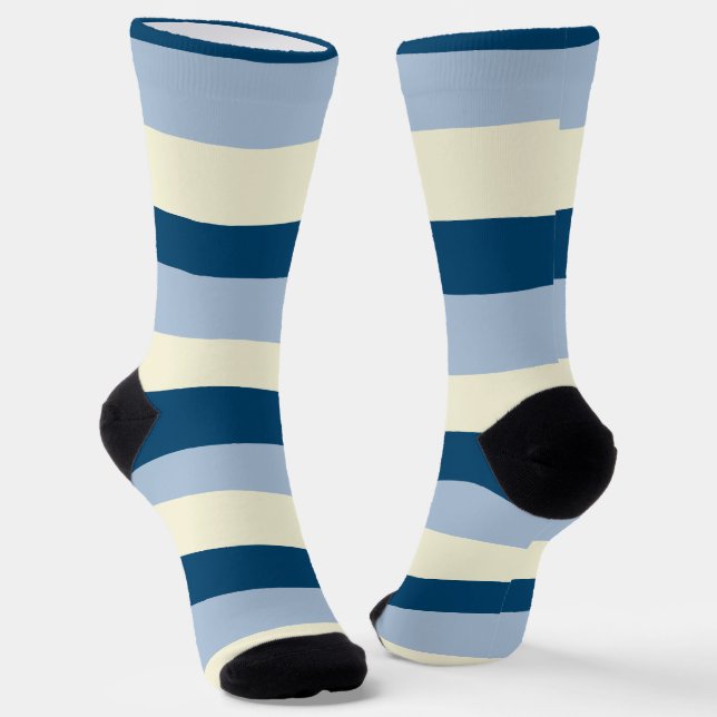 Uneven Stripes - Dark Blue, Light Blue and Cream Socks (Angled)