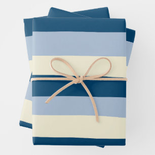 Uneven Stripes - Dark Blue, Light Blue and Cream Wrapping Paper Sheet