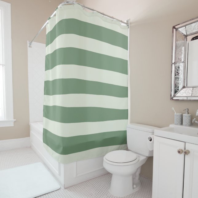 Uneven Stripes - Green Shower Curtain (In Situ)