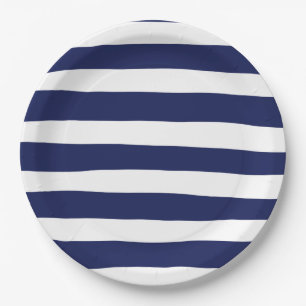 Uneven Stripes in Blue and White Paper Plate