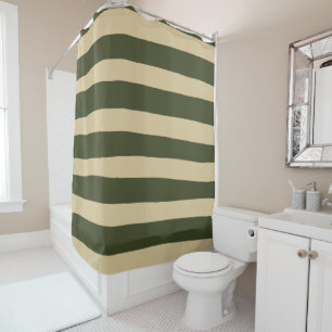 Uneven Stripes in Khaki and Green Shower Curtain