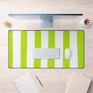 Uneven Stripes in Lime Green and White Desk Mat