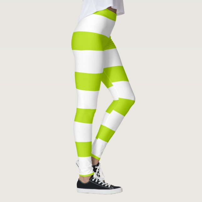 Uneven Stripes in Lime Green and White Leggings (Right)