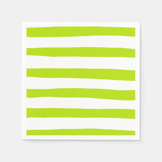 Uneven Stripes in Lime Green and White Napkin (Front)