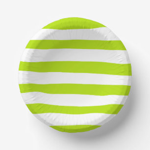 Uneven Stripes in Lime Green and White Paper Plate