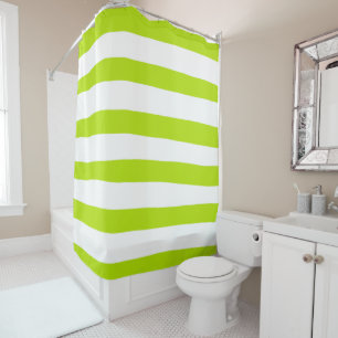 Uneven Stripes in Lime Green and White Shower Curtain