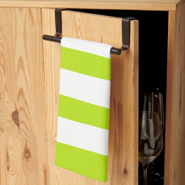Uneven Stripes in Lime Green and White Tea Towel (Thirds Fold)