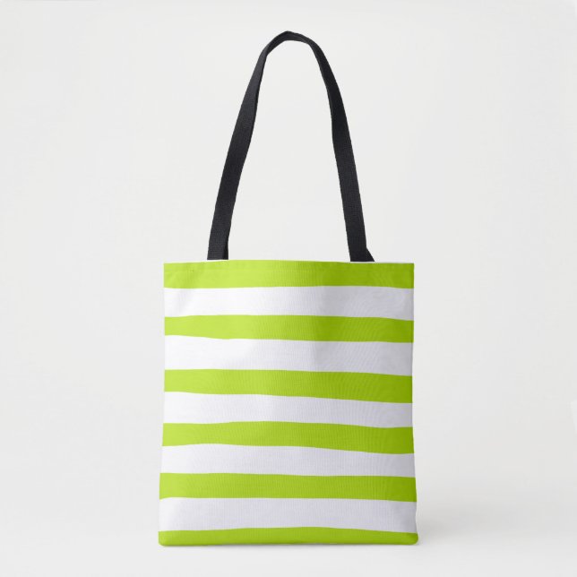 Uneven Stripes in Lime Green and White Tote Bag (Front)