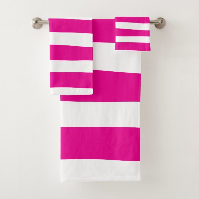 Uneven Stripes in Magenta and White  Bath Towel Set (Insitu)